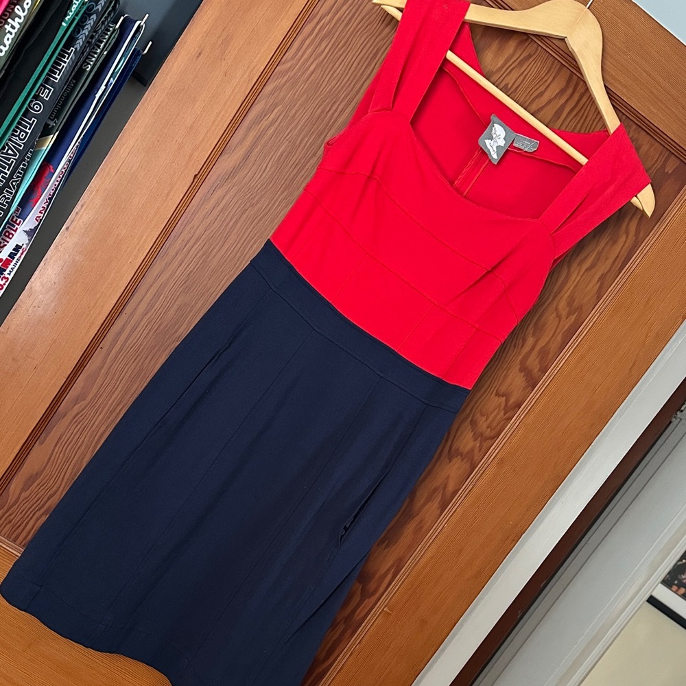 Chic Red and Navy Midi Dress